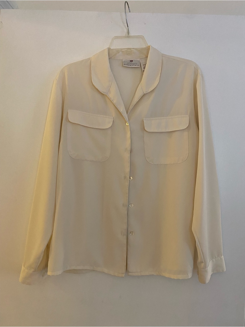 Vintage Cream Button-Up Blouse with Flap Pockets